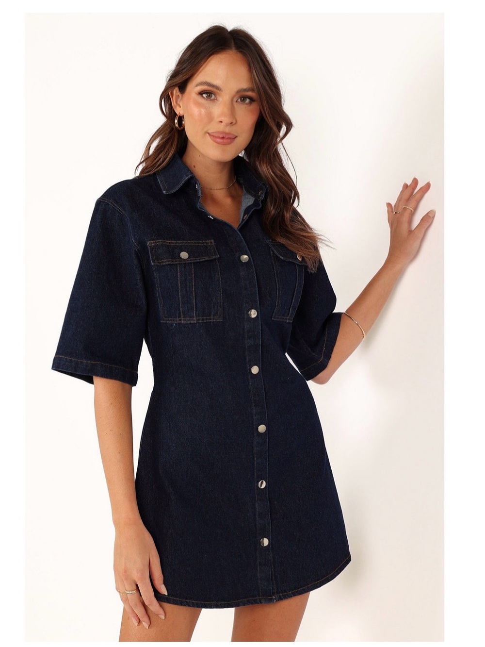 Petal & Pup Rev Mini Button up Denim Dress Large